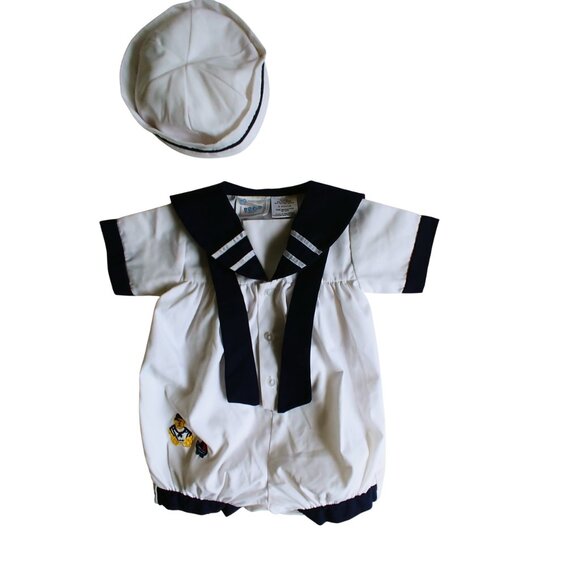 2 Piece Sailor-Style Nautical Romper and Matching Hat 6 Months. - Picture 9 of 10